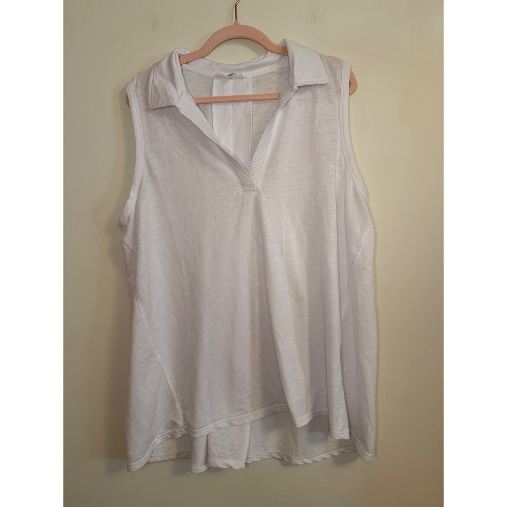 Jane + Delancey White Sleeveless Polo V-Neck Slub Top 1X Plus Size